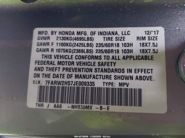 Honda CR-V EX 2018 7FARW2H57JE009335 Image 9