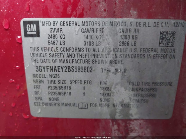 2011 CADILLAC SRX 3GYFNAEY2BS585802 Photo 8