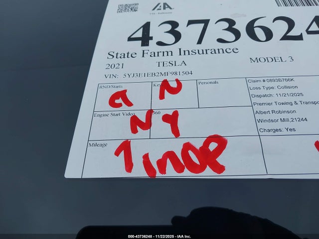 2021 TESLA MODEL 3 5YJ3E1EB2MF981504 Photo 6