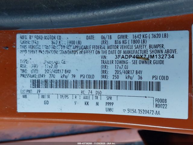 2018 FORD FIESTA 3FADP4GX7JM132734 Photo 8