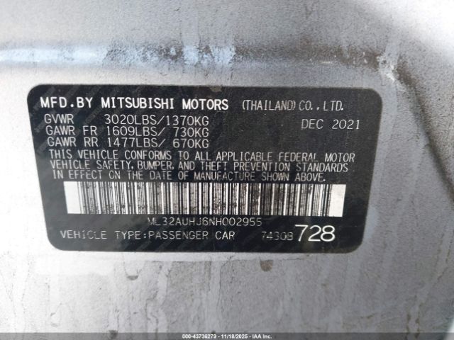 2022 MITSUBISHI MIRAGE ML32AUHJ6NH002955 Photo 8