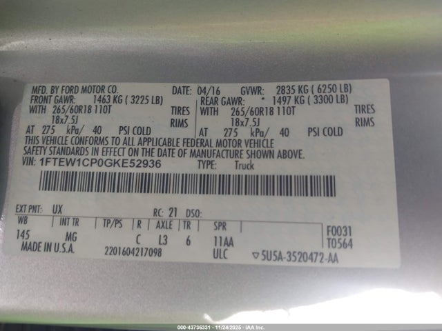 2016 FORD F-150 1FTEW1CP0GKE52936 Photo 8