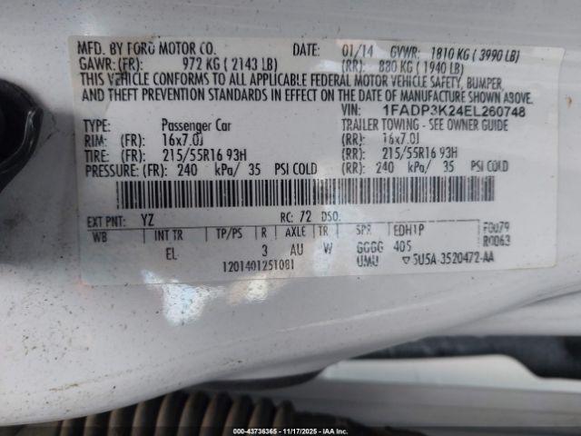 2014 FORD FOCUS 1FADP3K24EL260748 Photo 8