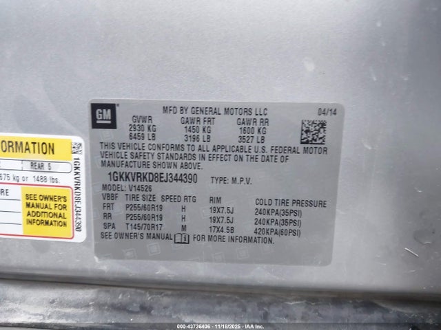 1GKKVRKD8EJ344390 GMC Acadia Slt-1