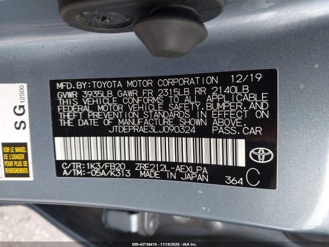 JTDEPRAE3LJ090324 Toyota COROLLA LE