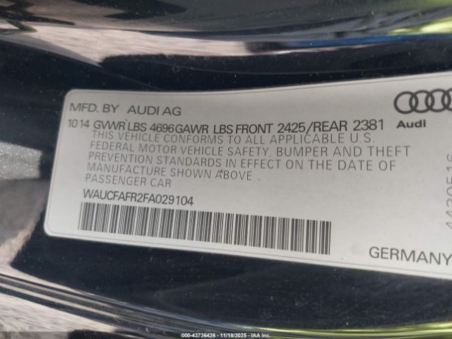 2015 AUDI A5 WAUCFAFR2FA029104 Photo 8