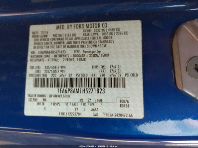 2017 FORD MUSTANG 1FA6P8AM1H5271823 Photo 8