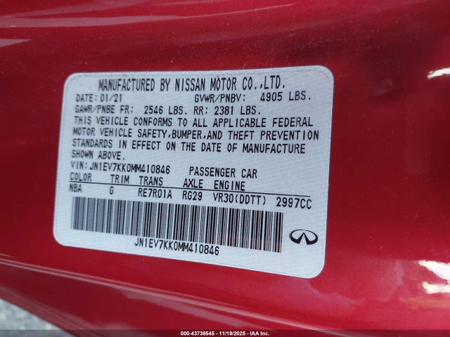 2021 INFINITI Q60 JN1EV7KK0MM410846 Photo 8