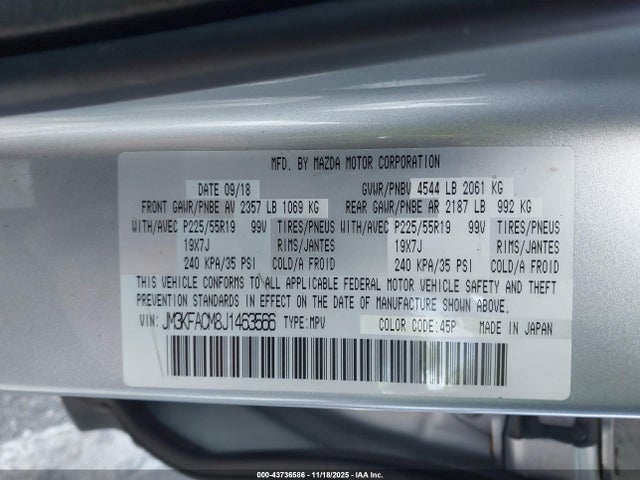 Продаж на аукціоні авто 2018 Mazda Cx-5 Touring, vin: JM3KFACM8J1463566, номер лоту: 43736586