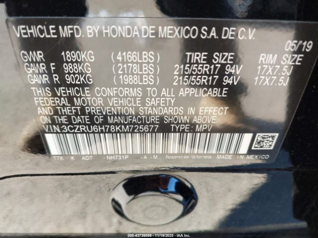 2019 HONDA HR-V 3CZRU6H78KM725677 Photo 8