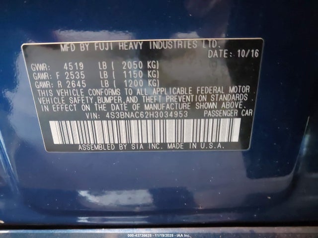 4S3BNAC62H3034953 Subaru Legacy 2.5i Premium