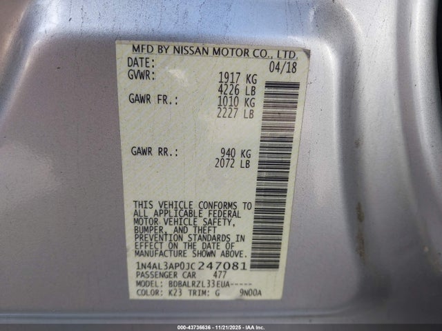1N4AL3AP0JC247081 Nissan Altima 2.5 Sl