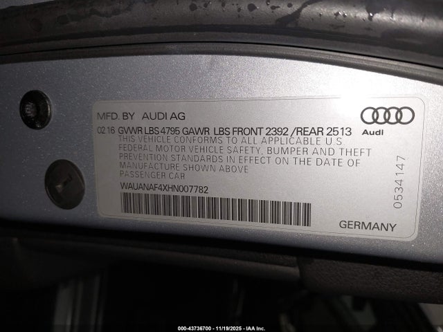 2017 AUDI A4 WAUANAF4XHN007782 Photo 8