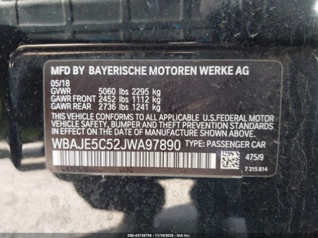2018 BMW 540I WBAJE5C52JWA97890 Photo 8