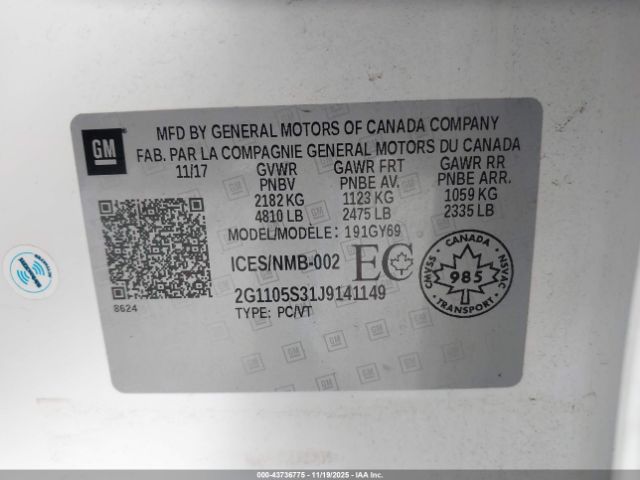 2018 CHEVROLET IMPALA 2G1105S31J9141149 Photo 8