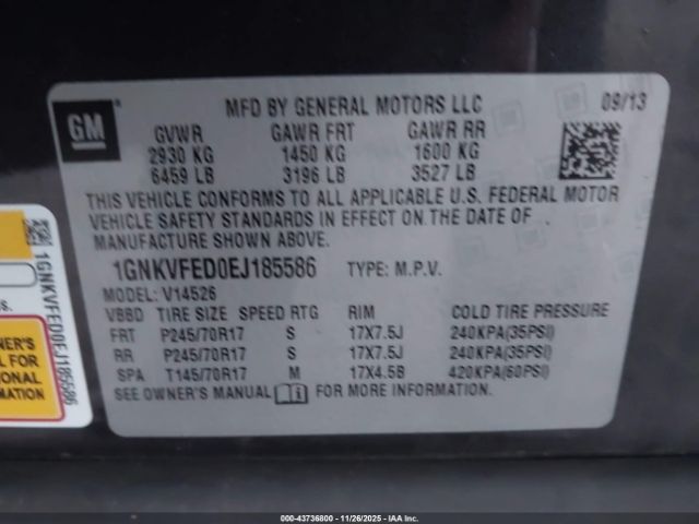 2014 CHEVROLET TRAVERSE 1GNKVFED0EJ185586 Photo 8