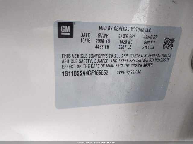 1G11B5SA4GF165552 Chevrolet Malibu Limited Ls