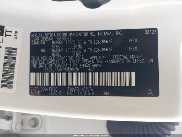 Продажа на аукционе авто 2023 Toyota Highlander Le, vin: 5TDKDRAH4PS026520, номер лота: 43736874