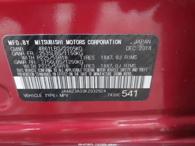 2019 MITSUBISHI OUTLANDER JA4AZ3A33KZ032924 Photo 8