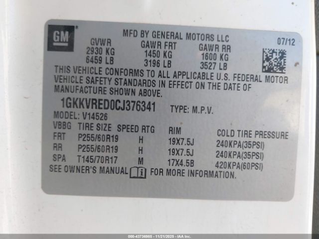2012 GMC ACADIA 1GKKVRED0CJ376341 Photo 8