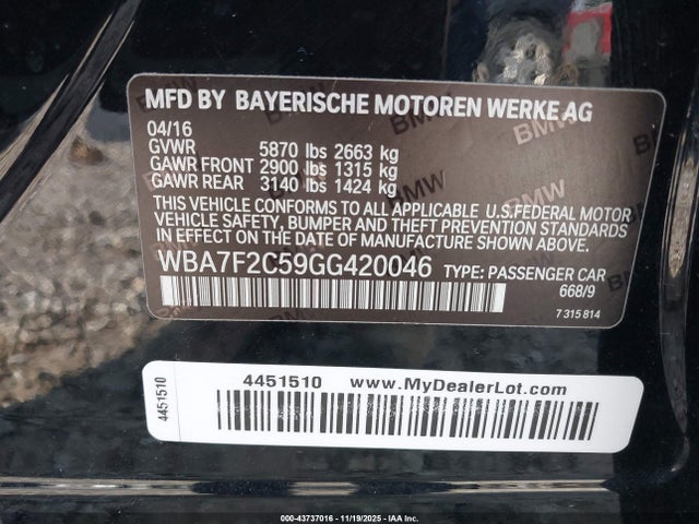 2016 BMW 750I WBA7F2C59GG420046 Photo 8