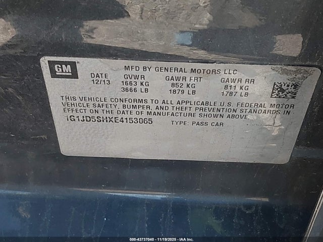 Chevrolet Sonic Lt Manual 2014 1G1JD5SHXE4153065 Image 9