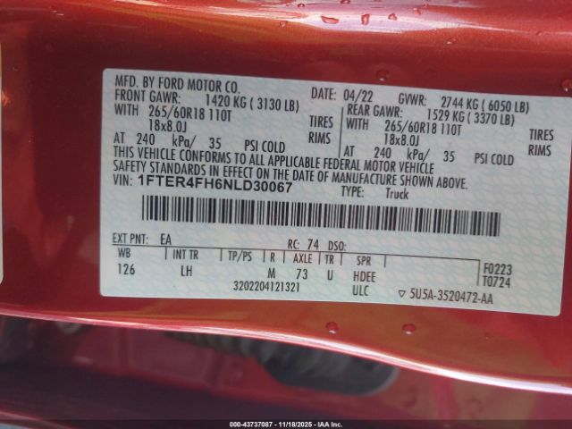 2022 FORD RANGER 1FTER4FH6NLD30067 Photo 8