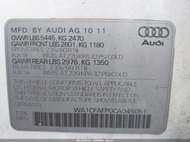 2012 AUDI Q5 WA1CFAFP0CA045051 Photo 8