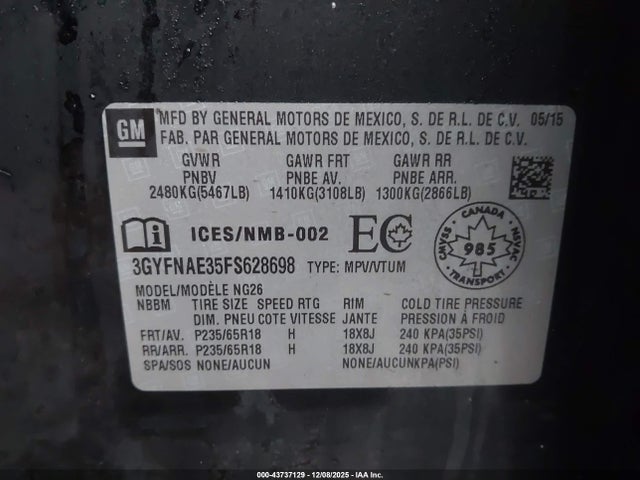 2015 CADILLAC SRX 3GYFNAE35FS628698 Photo 8