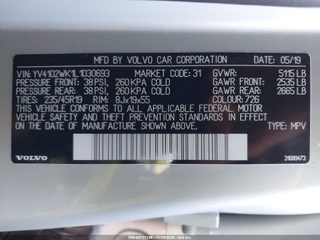 2020 VOLVO V60 CROSS COUNTRY YV4102WK1L1030693 Photo 8