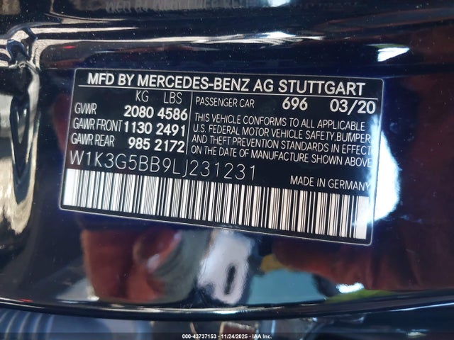 43737153 :رقم المزاد ، W1K3G5BB9LJ231231 vin ، 2020 Mercedes-benz Amg A 35 4matic مزاد بيع