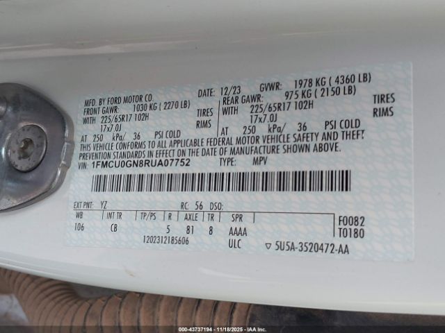 2024 FORD ESCAPE 1FMCU0GN8RUA07752 Photo 8