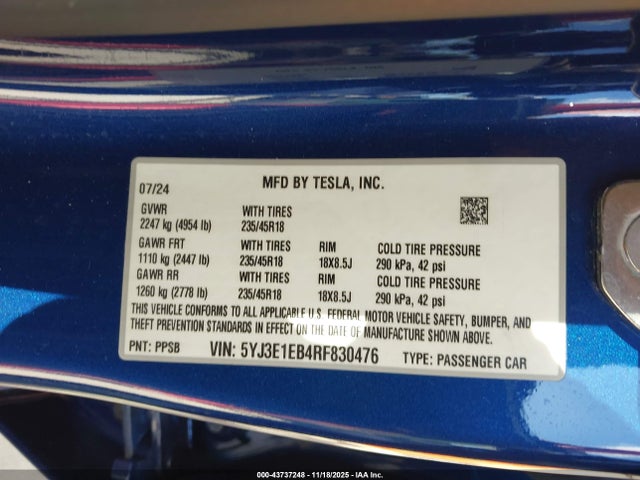 2024 TESLA MODEL 3 5YJ3E1EB4RF830476 Photo 8