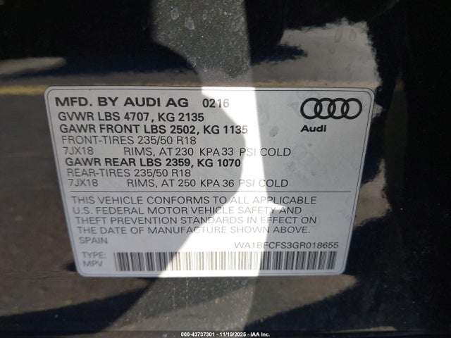2016 AUDI Q3 WA1BFCFS3GR018655 Photo 8
