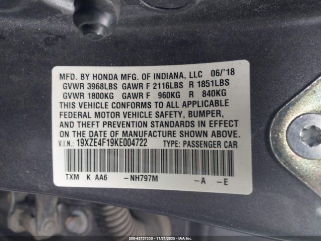 2019 HONDA INSIGHT 19XZE4F19KE004722 Photo 8