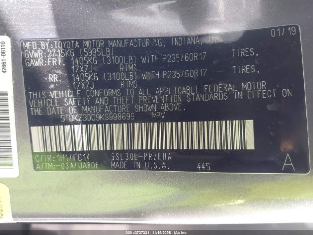 2019 TOYOTA SIENNA 5TDKZ3DC9KS998699 Photo 8