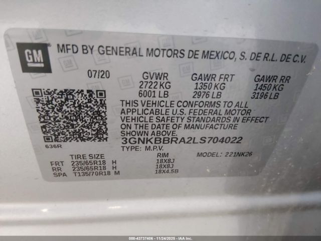 2020 CHEVROLET BLAZER 3GNKBBRA2LS704022 Photo 8