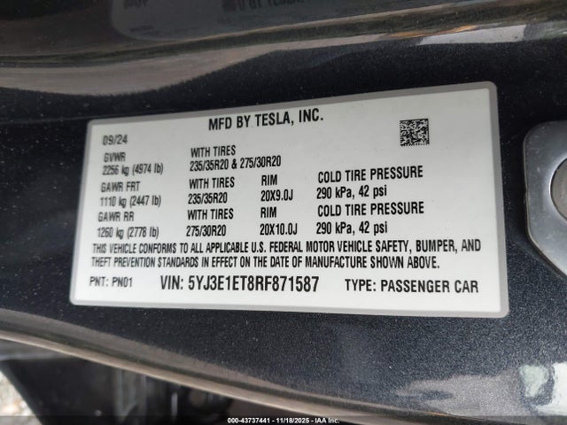 2024 TESLA MODEL 3 5YJ3E1ET8RF871587 Photo 8