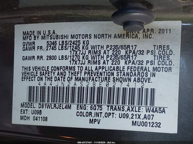 2011 MITSUBISHI ENDEAVOR 4A4JN2AS2BE027412 Photo 8