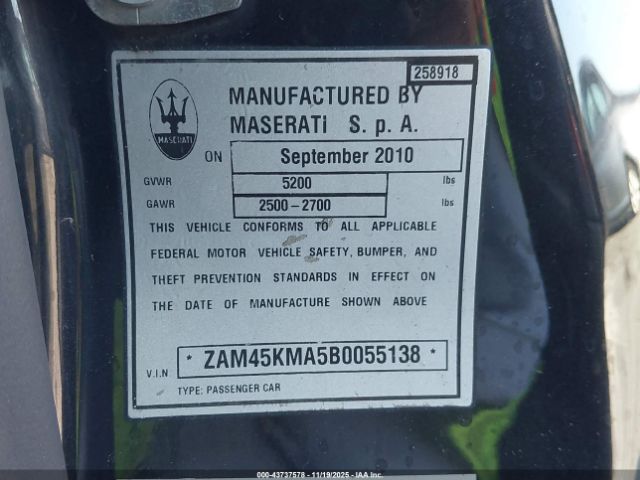 2011 MASERATI GRANTURISMO ZAM45KMA5B0055138 Photo 8