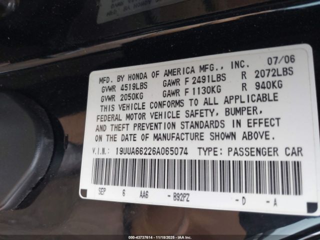 2006 ACURA TL 19UUA66226A065074 Photo 8