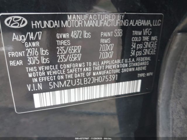 2018 HYUNDAI SANTA FE SPORT 5NMZU3LB2JH075391 Photo 8