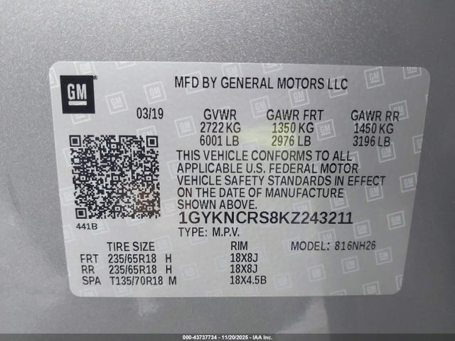 2019 CADILLAC XT5 1GYKNCRS8KZ243211 Photo 8