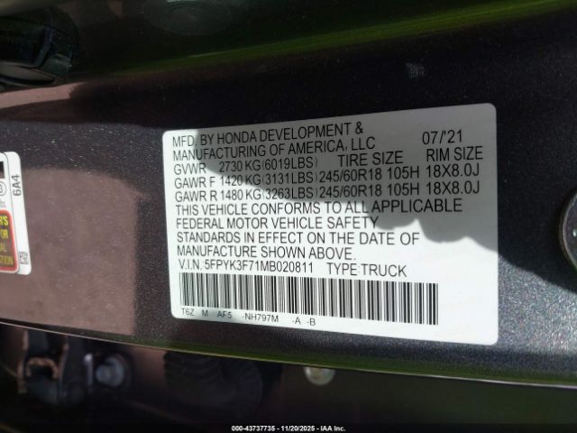 2021 HONDA RIDGELINE 5FPYK3F71MB020811 Photo 8