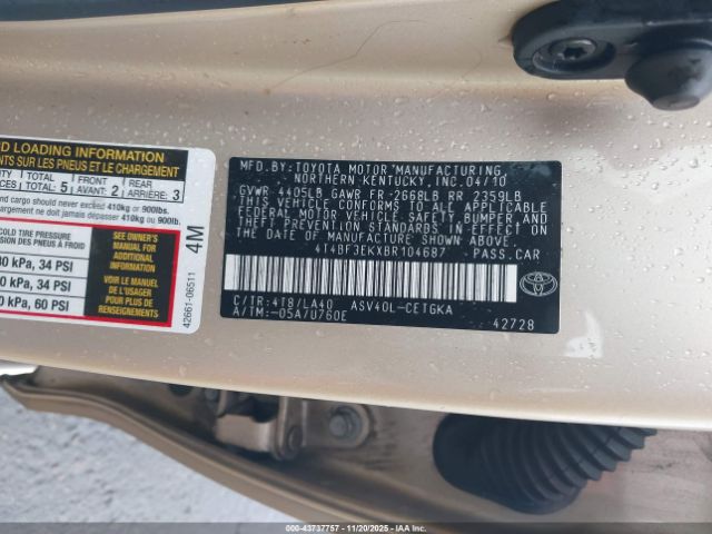 2011 TOYOTA CAMRY 4T4BF3EKXBR104687 Photo 8