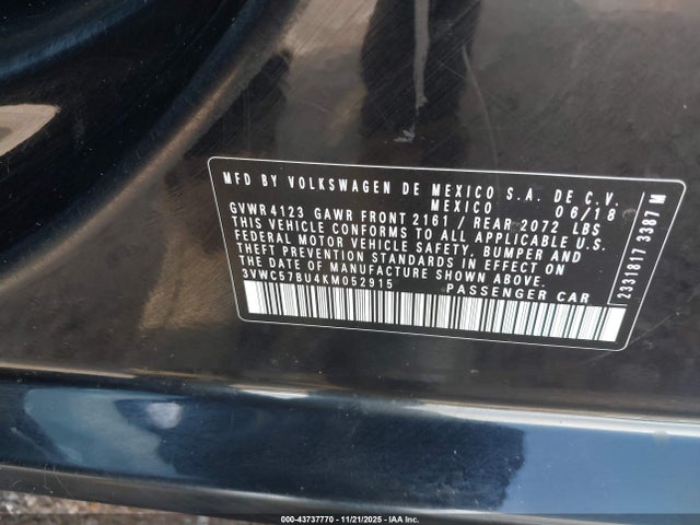Продаж на аукціоні авто 2019 Volkswagen Jetta 1.4t R-line/1.4t S/1.4t Se, vin: 3VWC57BU4KM052915, номер лоту: 43737770