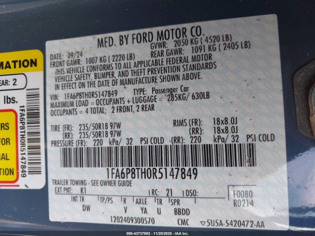 2024 FORD MUSTANG 1FA6P8TH0R5147849 Photo 8