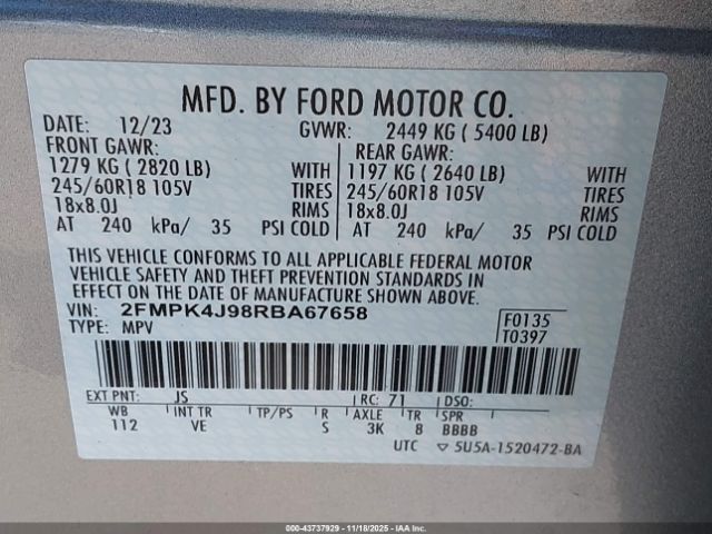 2024 FORD EDGE 2FMPK4J98RBA67658 Photo 8