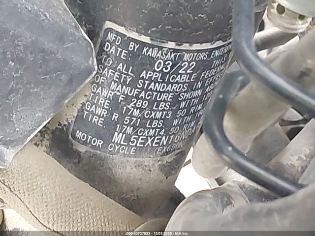 43737933 :رقم المزاد ، ML5EXEN16NDA75251 vin ، 2022 Kawasaki Ex650 N مزاد بيع