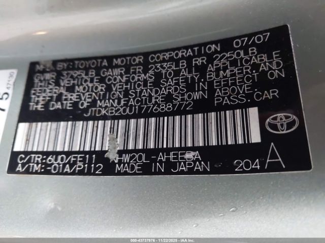 2007 TOYOTA PRIUS JTDKB20U177688772 Photo 8